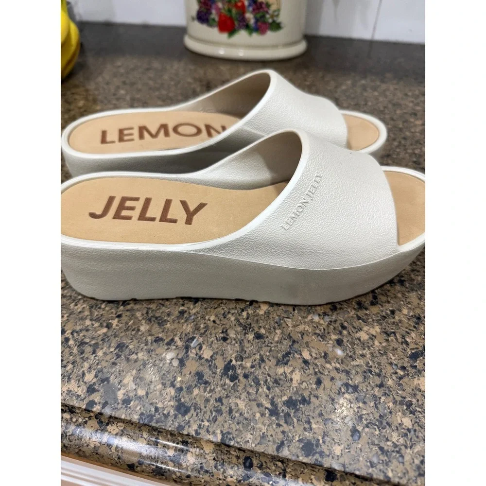 Lemon Jelly Platform Slides Women Size 38 White Comfort Wedge‎ Sandals